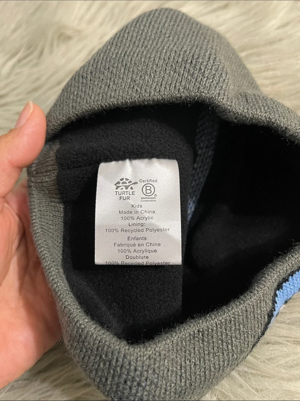 Turtle Fur Kids Gray & Blue Dinosaur Knit Beanie
